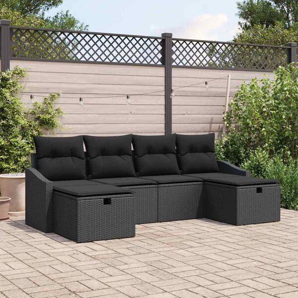 vidaXL Garden Sofa Set with Cushion with Storage 6 pcs Poly Rattan