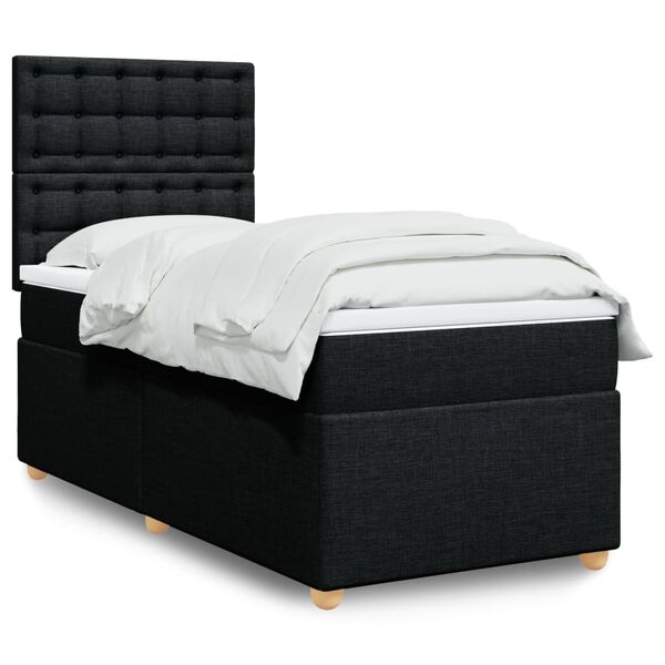 vidaXL Box Spring Bed with Mattress Black King Single Fabric