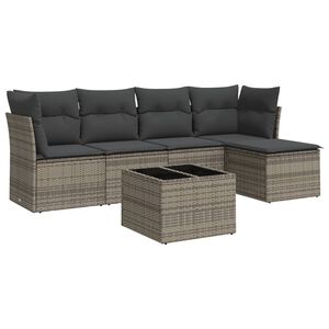 vidaXL 6 Piece Garden Sofa Set with Cushions Grey Poly Rattan