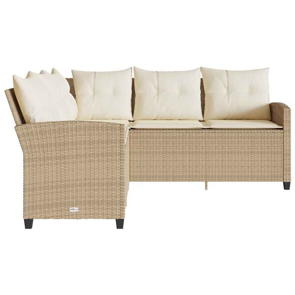 vidaXL L-shaped Couch Sofa with Cushions Beige Poly Rattan