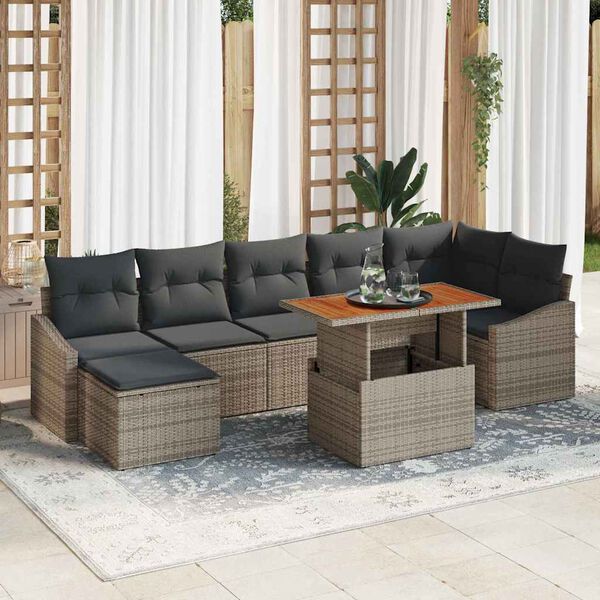 vidaXL Garden Dining Set with Cushion 8 pcs Grey and Brown