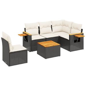 vidaXL 6 Piece Garden Sofa Set with Cushions Black Poly Rattan