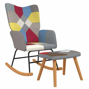 vidaXL Rocking Chair with a Stool Patchwork Fabric