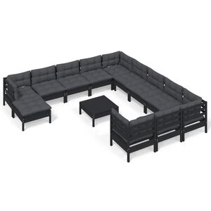 vidaXL 13 Piece Garden Lounge Set with Cushions Black Pinewood