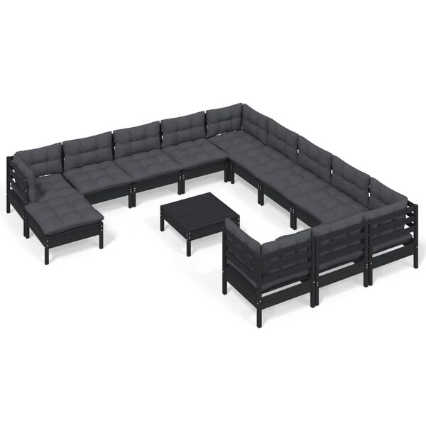 vidaXL 13 Piece Garden Lounge Set with Cushions Black Pinewood