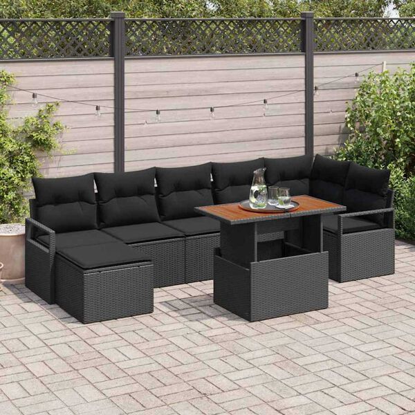 vidaXL Garden Sofa Set with Storage 8 pcs Black Poly rattan