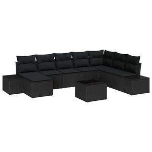 vidaXL Garden Sofa Set with Cushion 8 pcs Black Poly Rattan