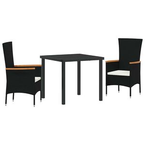 vidaXL Garden Dining Set with Cushion 3 pcs Black Powder-Coated Steel