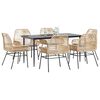 vidaXL 7 Piece Garden Dining Set with Cushions Brown Poly Rattan Glass
