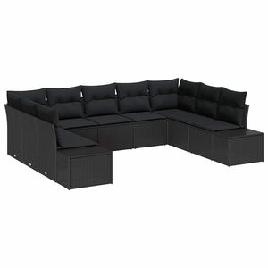 vidaXL Garden Sofa Set with Cushion 9 pcs Black Poly Rattan