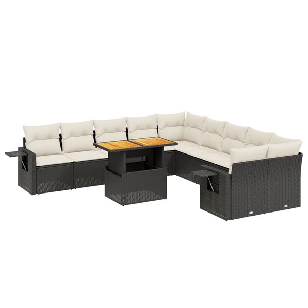 vidaXL 11 Piece Garden Sofa Set with Cushions Black Poly Rattan