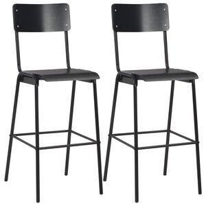 vidaXL Bar Chair | Set of 2 | Black | Solid Plywood, Powder-Coated Steel