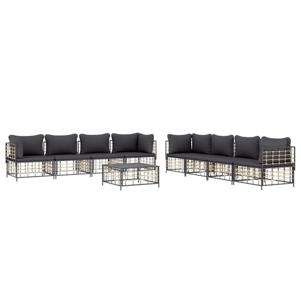 vidaXL 9 Piece Garden Lounge Set with Cushions Anthracite Poly Rattan