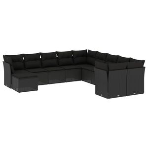 vidaXL 11 Piece Garden Sofa Set with Cushions Black Poly Rattan
