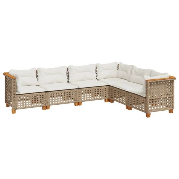 vidaXL 6 Piece Garden Sofa Set with Cushions Beige Poly Rattan