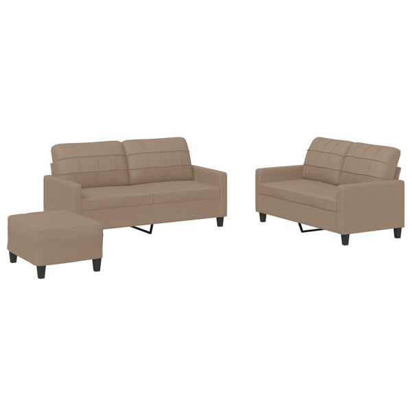vidaXL 3 Piece Sofa Set with Cushions Cappuccino Faux Leather