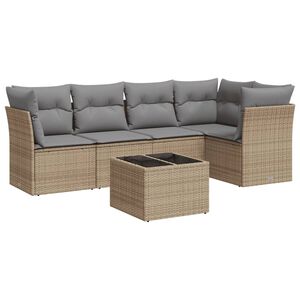 vidaXL 6 Piece Garden Sofa Set with Cushions Beige Poly Rattan