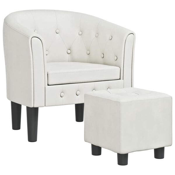 vidaXL Tub Chair with Footstool White Faux Leather