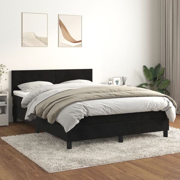 vidaXL Box Spring Bed with Mattress Black 137x187 cm Double Size Velvet
