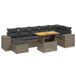 vidaXL 8 Piece Garden Sofa Set with Cushions Grey Poly Rattan