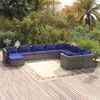 vidaXL 10 Piece Garden Lounge Set with Cushions Poly Rattan Grey