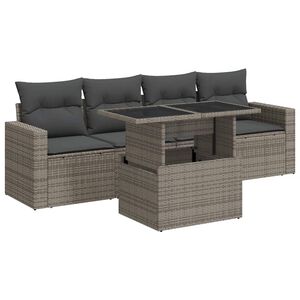 vidaXL 5 Piece Garden Sofa Set with Cushions Grey Poly Rattan