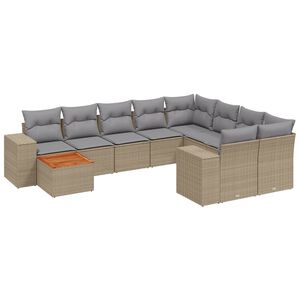 vidaXL 10 Piece Garden Sofa Set with Cushions Beige Poly Rattan