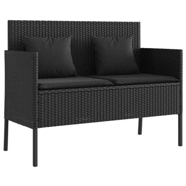 vidaXL Garden Bench with Cushions Black Poly Rattan