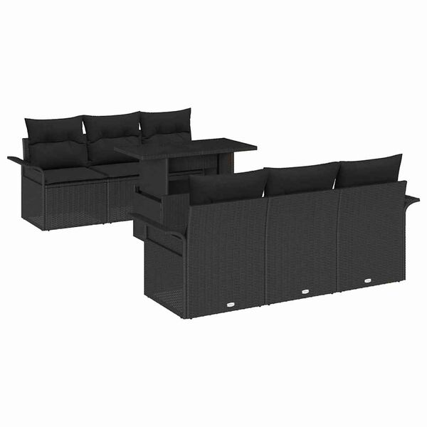 vidaXL Garden Sofa Set with Cushion 7 pcs Black Poly Rattan