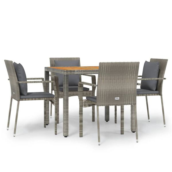 vidaXL 5 Piece Garden Dining Set with Cushions Grey Poly Rattan