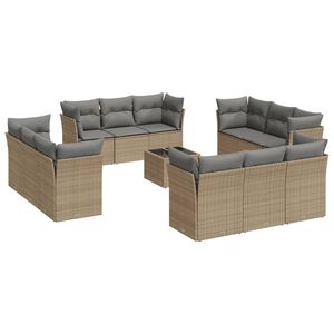 vidaXL 13 Piece Garden Sofa Set with Cushions Beige Poly Rattan