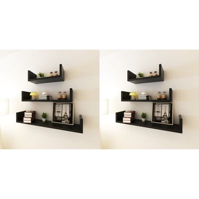 vidaXL Wall Shelves 6 pcs Black