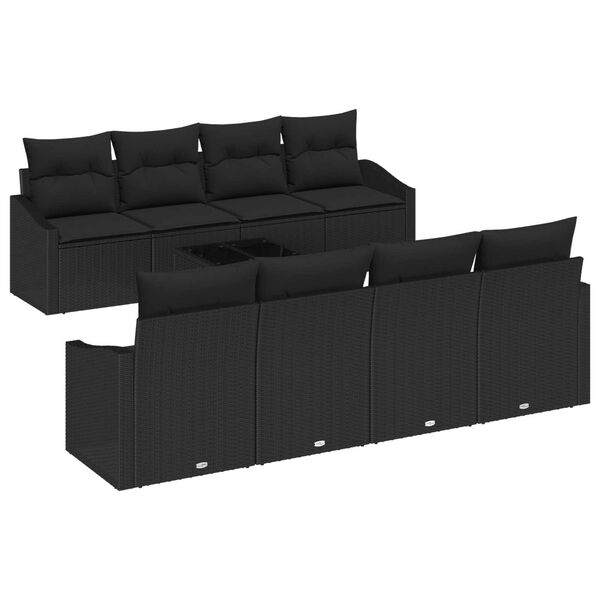 vidaXL Sofa Set with Cushion Manual 9 pcs Black Poly Rattan