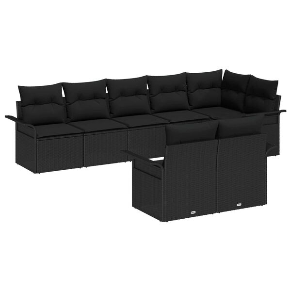 vidaXL Garden Sofa Set with Cushion 8 pcs Black Poly Rattan