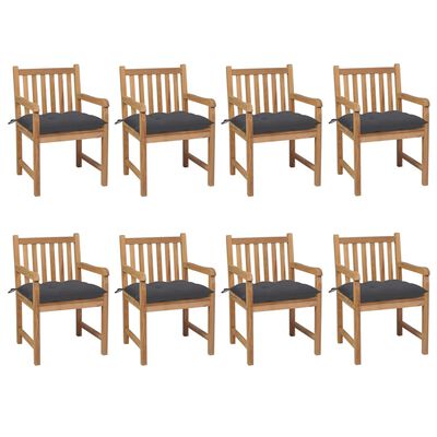 vidaXL Garden Chairs 8 pcs with Anthracite Cushions Solid Teak Wood