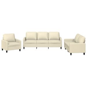 vidaXL 3 Piece Sofa Set with Cushions Cream Faux Leather