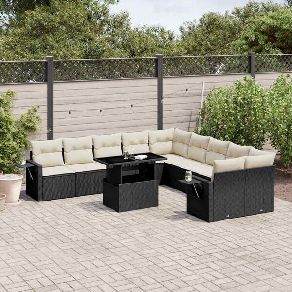 vidaXL 11 Piece Garden Sofa Set with Cushions Black Poly Rattan