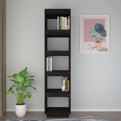 vidaXL Book Cabinet/Room Divider Black 40x35x167 cm Solid Wood Pine