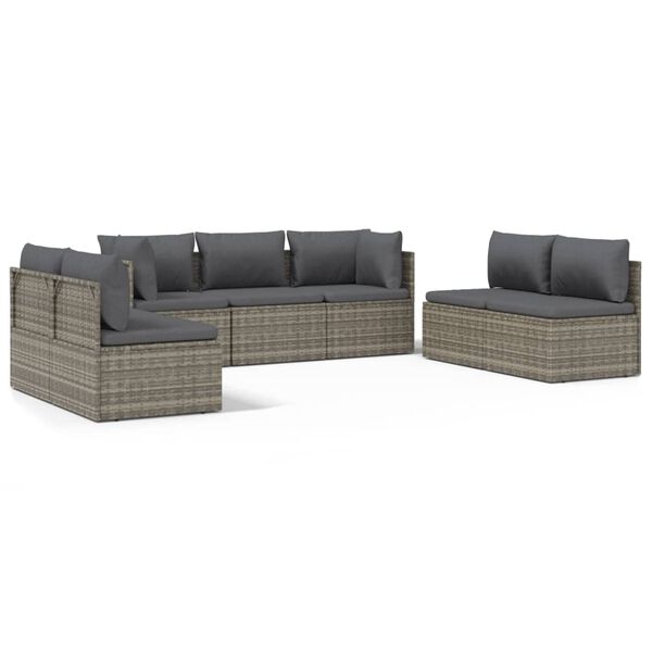 vidaXL 7 Piece Garden Lounge Set with Cushions Grey Poly Rattan
