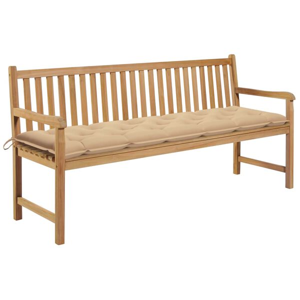 vidaXL Garden Bench with Beige Cushion 175 cm Solid Teak Wood