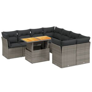 vidaXL 9 Piece Garden Sofa Set with Cushions Grey Poly Rattan