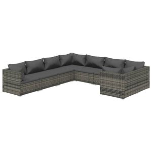 vidaXL 8 Piece Garden Lounge Set with Cushions Poly Rattan Grey