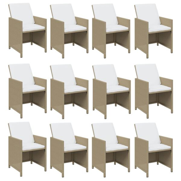 vidaXL 13 Piece Garden Dining Set with Cushions Poly Rattan Beige