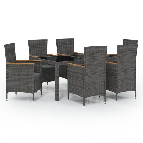 vidaXL 7 Piece Outdoor Dining Set with Cushions Poly Rattan Black and Grey