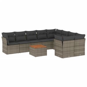vidaXL 10 Piece Garden Sofa Set with Cushions Grey Poly Rattan