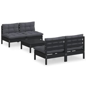 vidaXL 5 Piece Garden Lounge Set with Anthracite Cushions Pinewood
