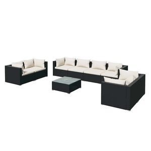 vidaXL 9 Piece Garden Lounge Set with Cushions Poly Rattan Black