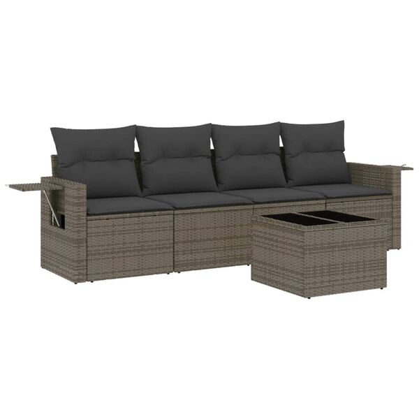 vidaXL 5 Piece Garden Sofa Set with Cushions Grey Poly Rattan