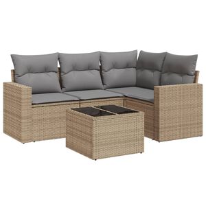 vidaXL 5 Piece Garden Sofa Set with Cushions Beige Poly Rattan