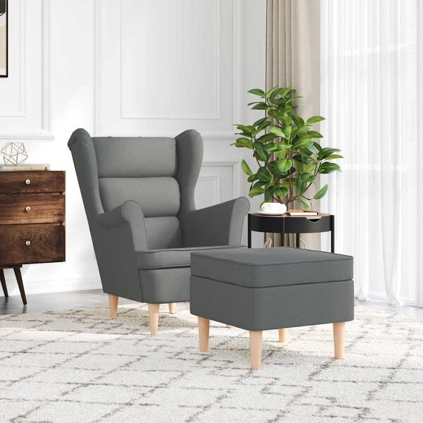 vidaXL Armchair with Footstool Dark Grey Fabric